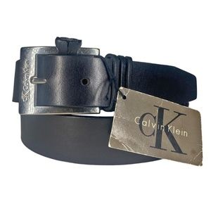 NWT CALVIN KLEIN Belt Vintage 90s Black Italian Saddle Leather Sz. L #B1292